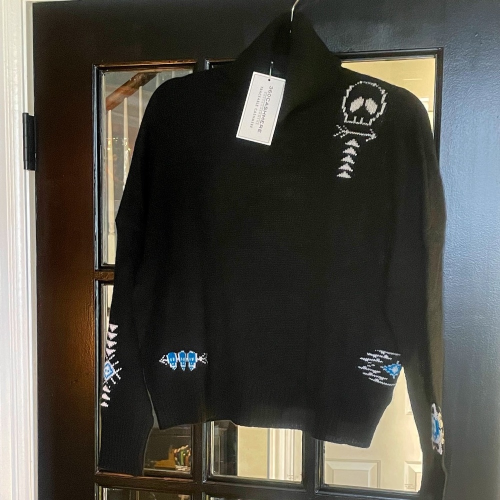 Skull Cashmere Florence Dropped Shoulder Cashmere Turtleneck Black